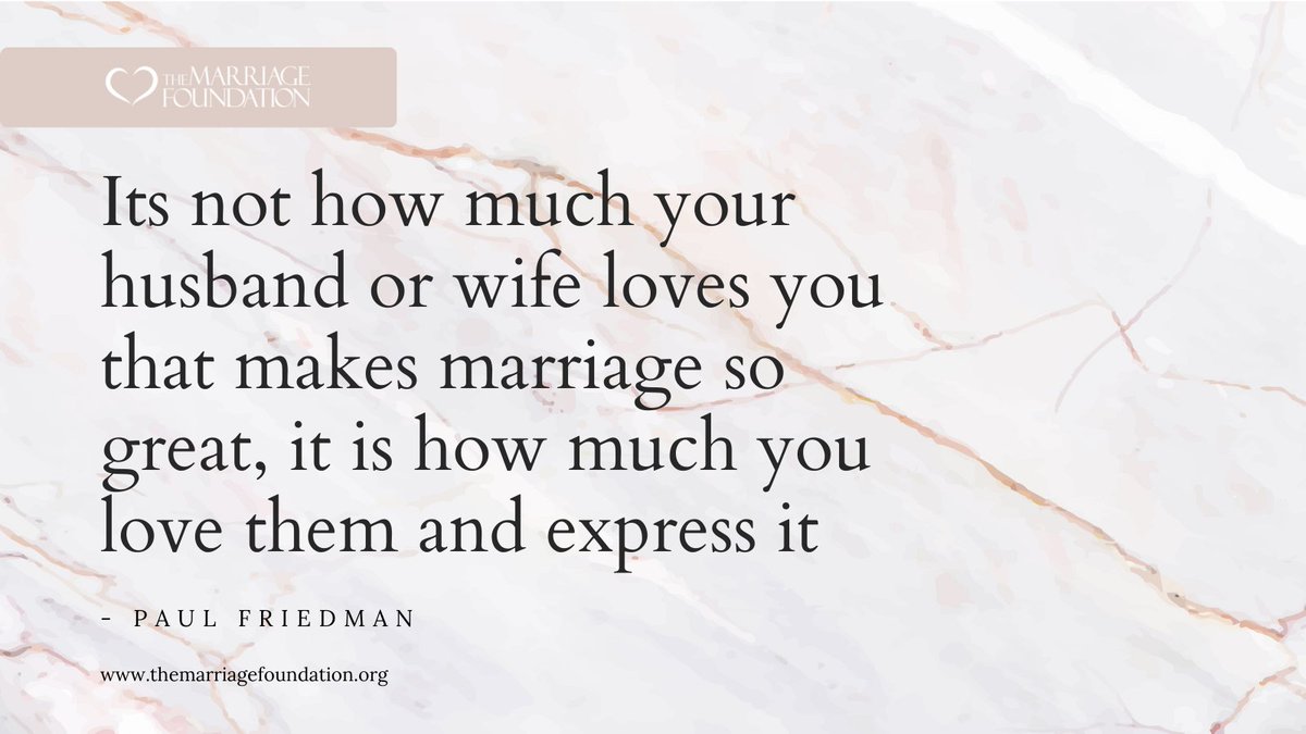 "Its not how much your husband or wife loves you that makes marriage so great, it is how much you love them and express it"
— Paul Friedman

visit us at themarriagefoundation.org

#TheMarriageFoundation #PaulFriedman #marriagehelp #howtofixyourmarriage #marriage #MarriageTip