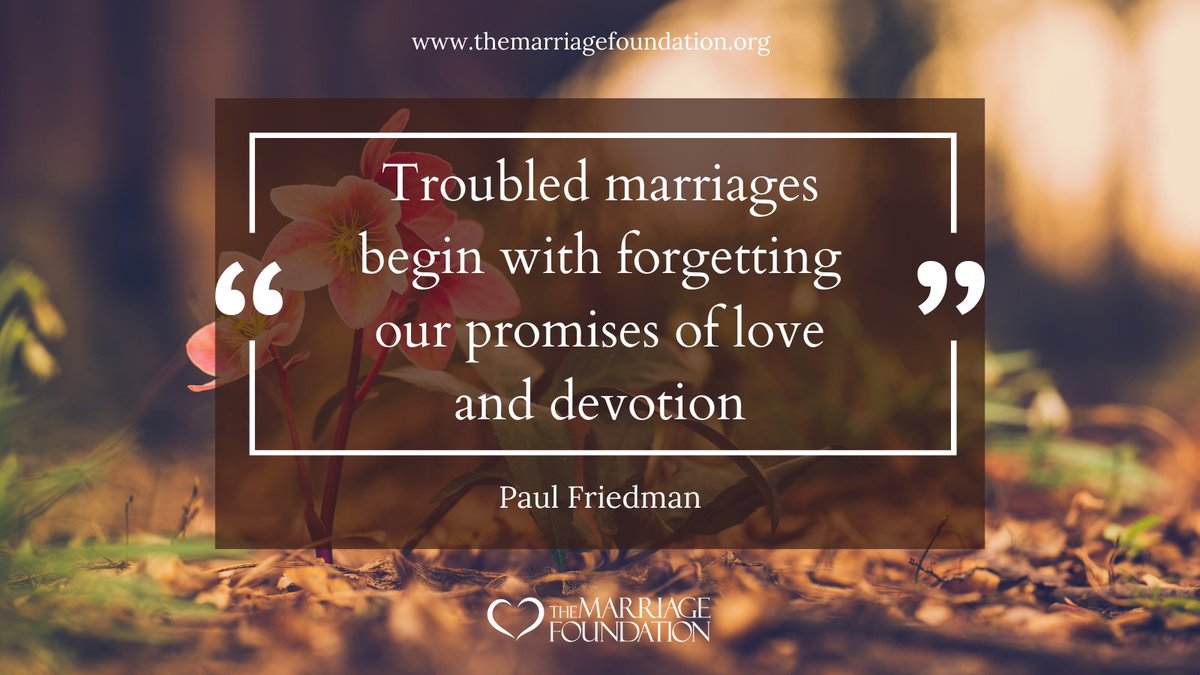 "Troubled marriages begin with forgetting our promises of love and devotion"
— Paul Friedman

visit us at themarriagefoundation.org

#TheMarriageFoundation #PaulFriedman #marriagehelp #howtofixyourmarriage #marriage #MarriageTip #MarriageQuotes #marriagecounselor