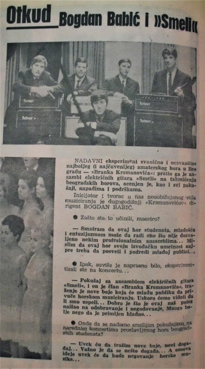 BibliotekarkaX's tweet image. eksperimentisalo se šezdesetih: hor Krsmanac i električne gitare ("Smeli") / Aleksandar Joksimović freska u mini suknji #YU #moda #muzika