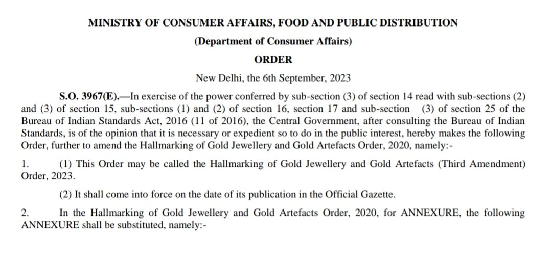 MRK_POLLACHI's tweet image. Bureau of Indian Standards Section: 
•Hallmarking of Gold Jewellery &amp;amp; Gold Artefacts(Third Amendment) Order 2023 
#hallmarking
#GOLD