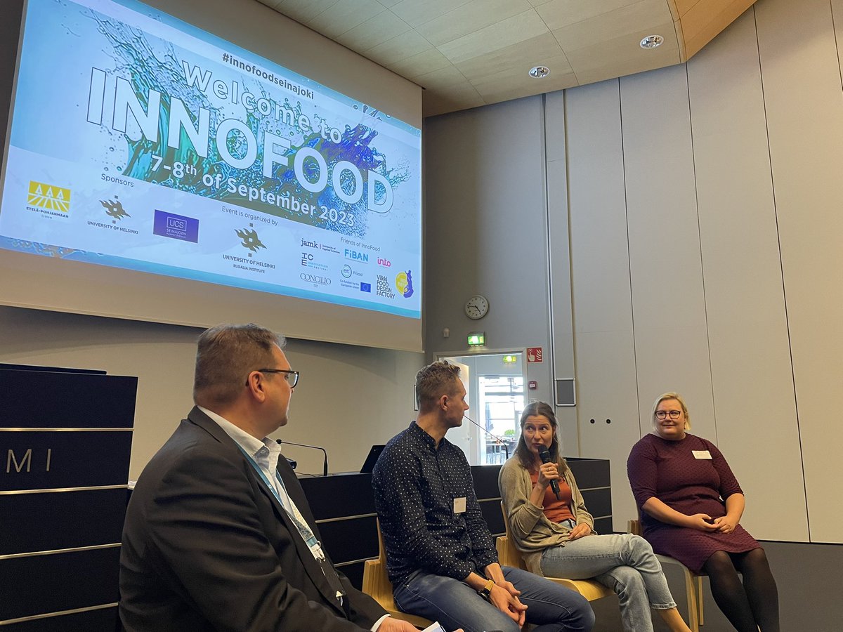 INNOFOOD Seinäjoki 2023 - day 1 was a success! In a panel discussion led by @Jarkko_Niemi we discussed about the future of food together with @smolaholic @LauraForsman @MirvaLampinen