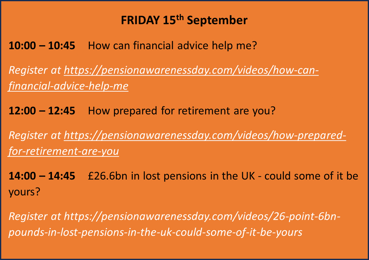 desire_wm's tweet photo. Its Pension Awareness Week
Get involved tomorrow.
https://t.co/Dt7HNQB3Ap
Want free, impartial, and straightforward pension information? Join tomorrows Live shows.
If you have any questions about what you have learnt  contact us at DWM
#dwm #pensions #PAD23 #Pensionawareness https://t.co/YPGNc39gjT