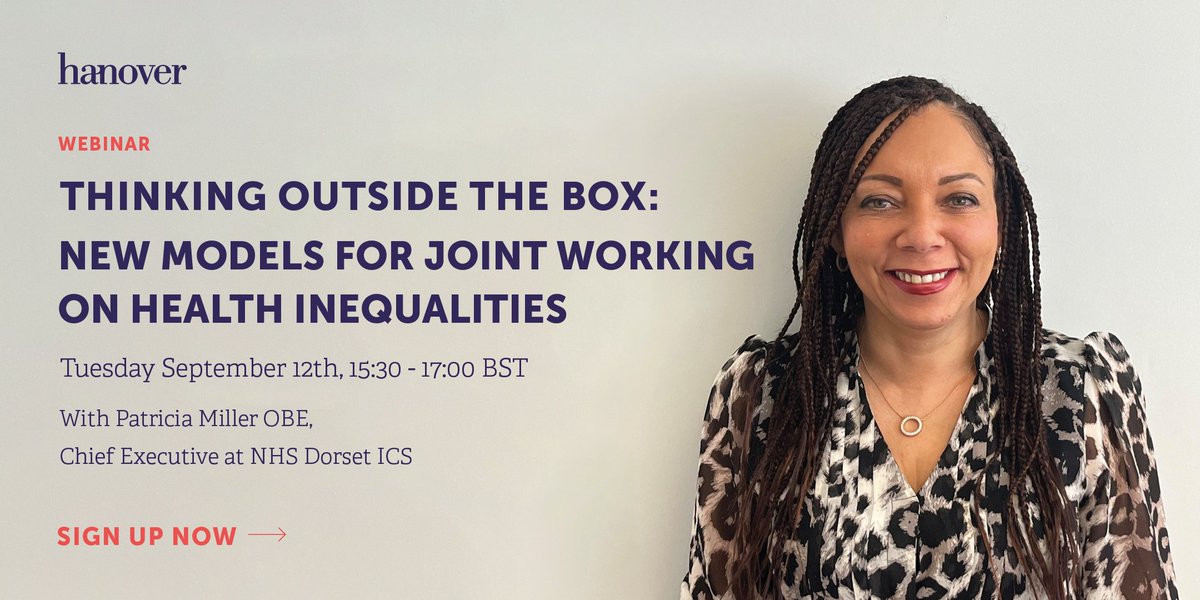 Hanover Healthcare (@hanover_health) on Twitter photo Don't miss our webinar on tackling health inequalities with new models of joint working with Patricia Miller OBE, Chief Executive Officer at <a href="/NHSDorset/">NHS Dorset</a> ICS, and experts from <a href="/NVTweeting/">National Voices</a> and <a href="/NHSEngland/">NHS England</a>.
🗓️ Tue, Sep 12th ⏰ 15:30-17:00 BST 🔗 Register here: ow.ly/nhbI50PIelJ Don't miss our webinar on tackling health inequalities with new models of joint working with Patricia Miller OBE, Chief Executive Officer at <a href="/NHSDorset/">NHS Dorset</a> ICS, and experts from <a href="/NVTweeting/">National Voices</a> and <a href="/NHSEngland/">NHS England</a>.
🗓️ Tue, Sep 12th ⏰ 15:30-17:00 BST 🔗 Register here: ow.ly/nhbI50PIelJ