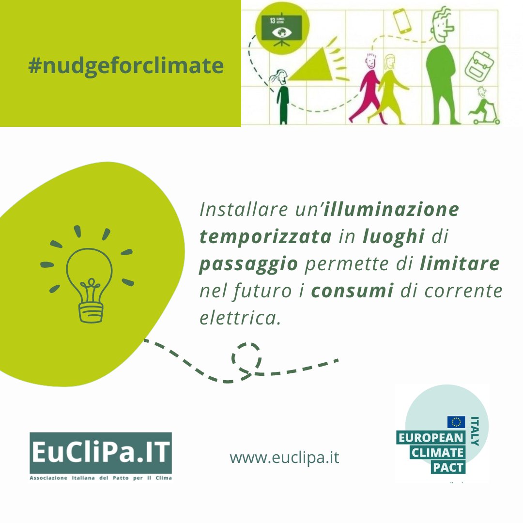 🫸Mettere in campo dei meccanismi che ci impediscono di compiere scelte dannose per il clima è una spinta gentile (nudge).

💡Ad esempio, adottare un'illuminazione temporizzata che permetta di risparmiare corrente elettrica.

#EuCliPa #CambiamentoClimatico #nudge #nudgeforclimate