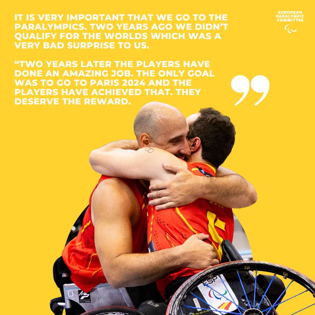 🗼 Paris 2024 calling!

The Spanish men qualified for the next Paralympics at the European Para Championships, making it into the final.

Coach Abraham Carrion was absolutely delighted with his team's comeback after a difficult two years.

#EPC2023 #WheelchairBasketball