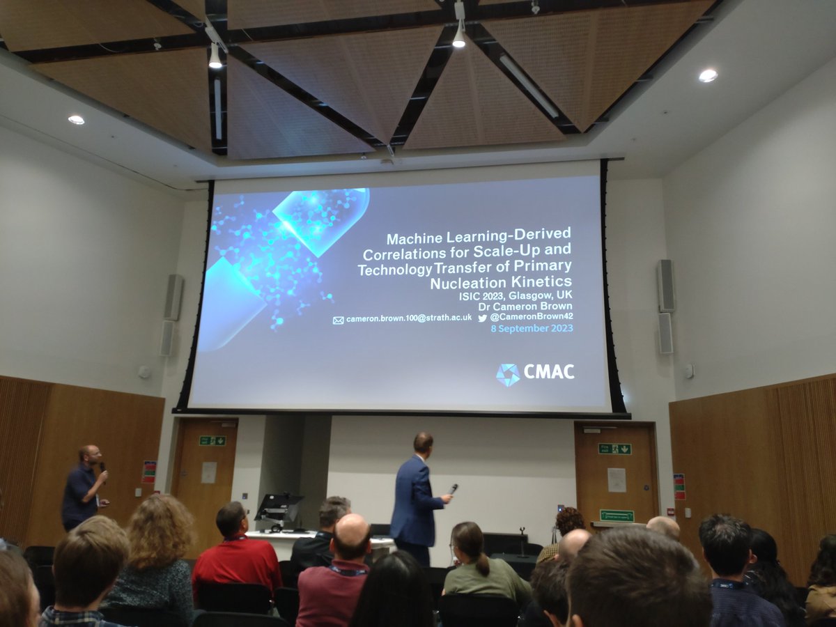 MWSChong's tweet photo. Up next in the advances in industrial crystallisation processes session at @isic2023: @CameronBrown42 @EPSRC_CMAC @SIPBS_Strath https://t.co/Tn4P7Z7IFz