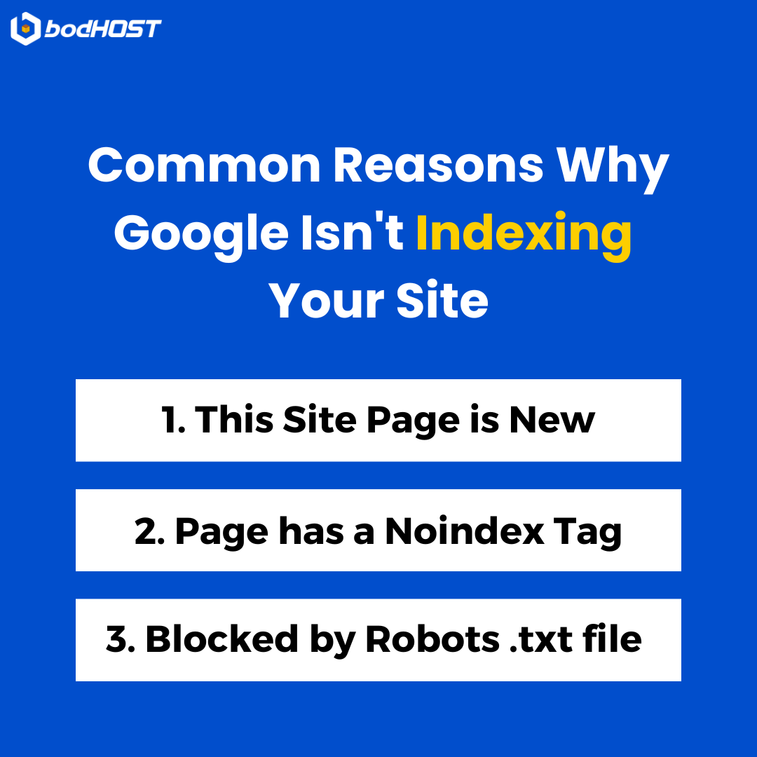 bodHOST's tweet image. 🚀 Is your website not showing up on Google? 😱 Here are some common reasons why Google might not be indexing your site:

1️⃣ Robots.txt Blockage:
2️⃣ Noindex Tags
3️⃣ Low-Quality Content

#GoogleIndexing #WebsiteTips