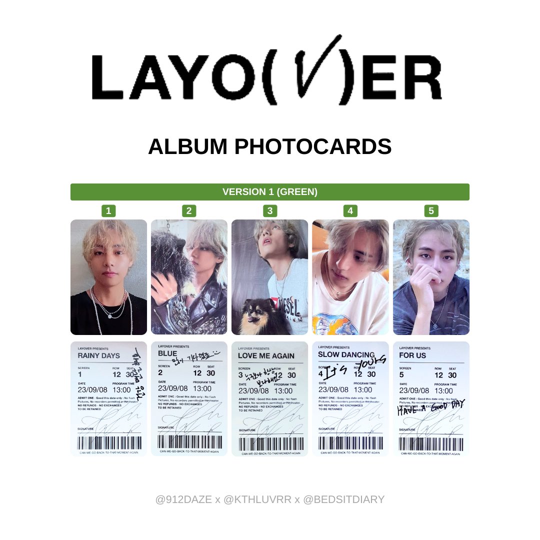 V Layover album photocards & postcards, from all 3 versions