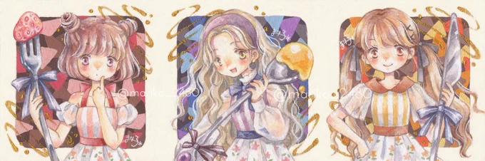 結構前にミニ原画で描いたこのカトラリーガールズちゃんたち、キャラデザ結構気に入ってるのでいつか全身描きたいなと思いながら1度も描けてない 
