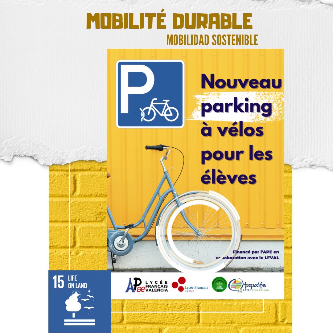 LyceeApa's tweet photo. [FR] #Mobilitédurable : L'APAe, en collaboration avec le LFVAL, a installé de nouveaux parkings vélos à l'intérieur du lycée pour les élèves. Profitez de ces nouvelles installations et venez à l'école à vélo 🚴🏽🏫🚴🏻‍♀️

Mobilidad sostenible: el APAe, en colaboración con el LFVAL https://t.co/r7dYAyqYre