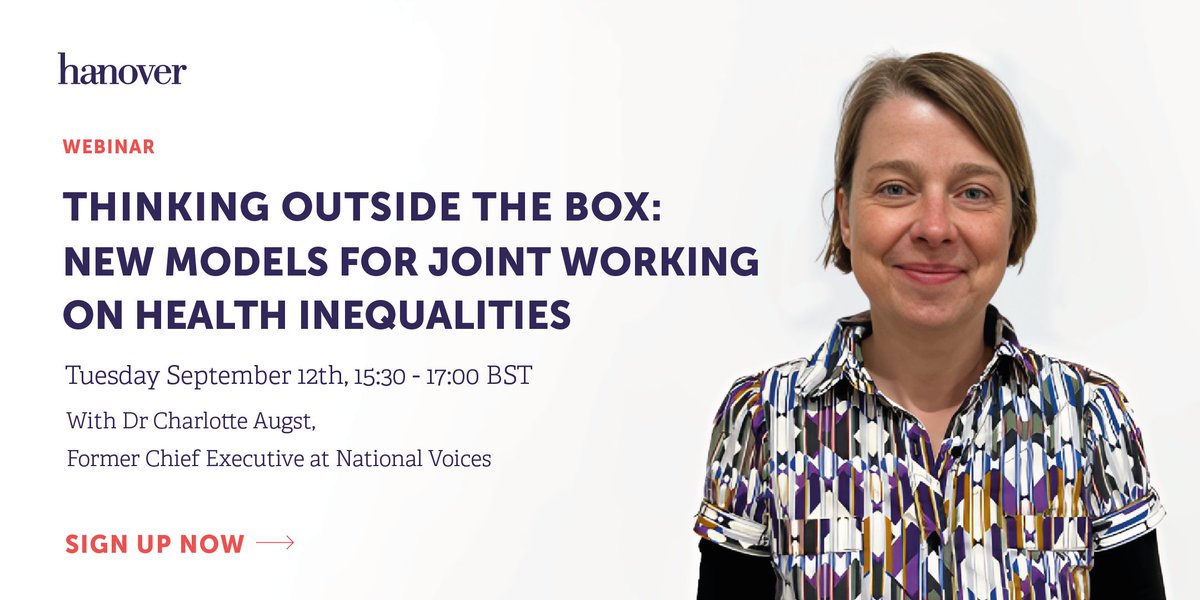 Hanover Healthcare (@hanover_health) on Twitter photo Join us for a webinar on how to tackle health inequalities with new models of joint working with Dr
@CharlotteAugst, former CEO of <a href="/NVTweeting/">National Voices</a>, and experts from <a href="/NHSEngland/">NHS England</a> and <a href="/NHSDorset/">NHS Dorset</a>.
🗓️ Tue, Sep 12th ⏰ 15:30-17:00 BST 🔗 Register here: ow.ly/84MN50PHqme. Join us for a webinar on how to tackle health inequalities with new models of joint working with Dr
@CharlotteAugst, former CEO of <a href="/NVTweeting/">National Voices</a>, and experts from <a href="/NHSEngland/">NHS England</a> and <a href="/NHSDorset/">NHS Dorset</a>.
🗓️ Tue, Sep 12th ⏰ 15:30-17:00 BST 🔗 Register here: ow.ly/84MN50PHqme.