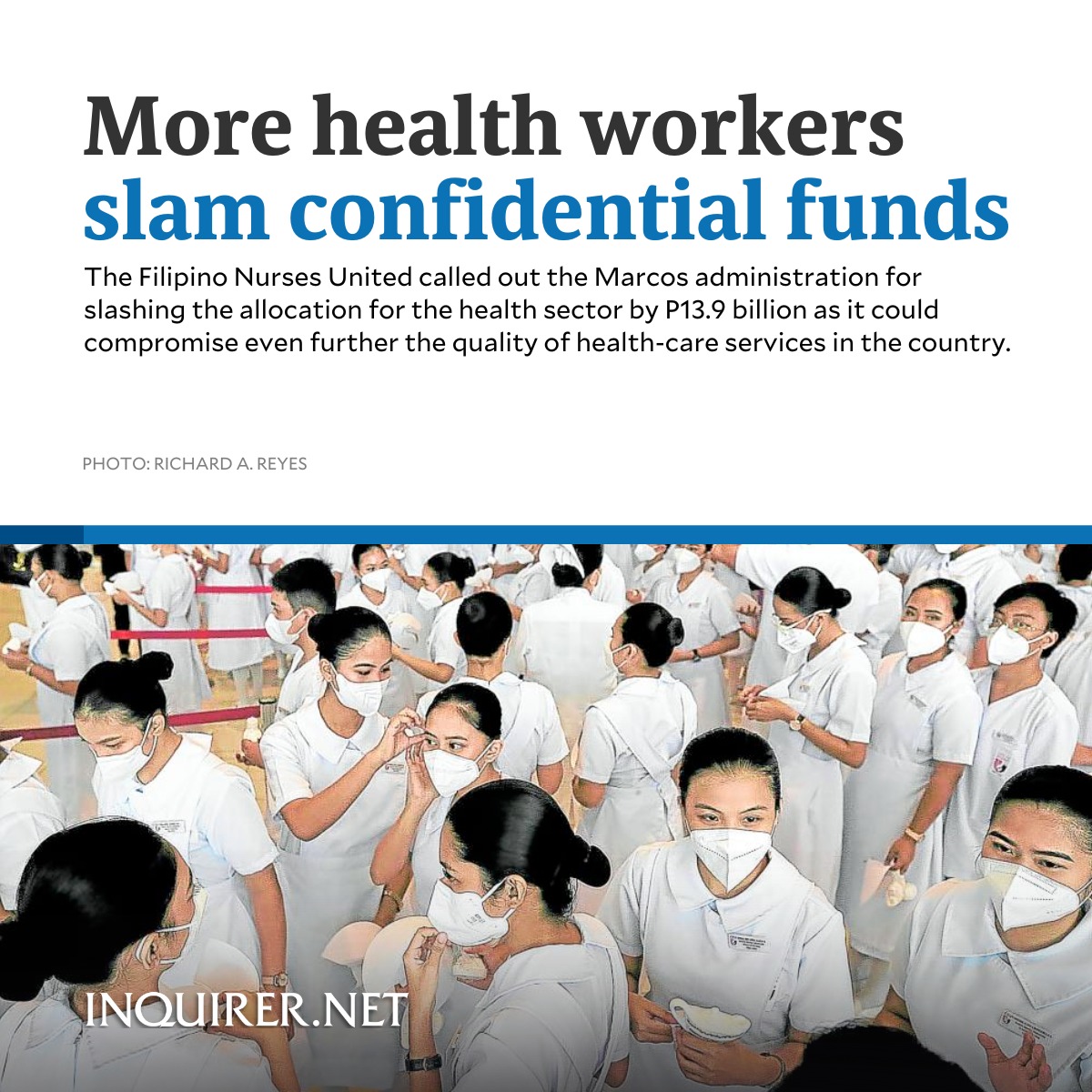 inquirerdotnet's tweet photo. As lawmakers scrambled to keep secret some government agency’s confidential funds, another health-care workers’ group denounced the lack of funding for the salary increase of nurses and other medical personnel.
 
READ: https://t.co/qu7rODFOND https://t.co/nhPuM6tUOw