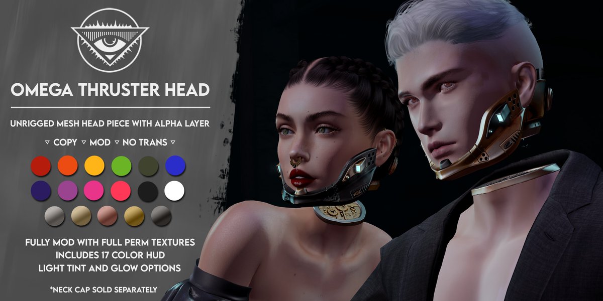 TheEschaton's tweet photo. Very happy to present our item for this round of Cyber Fair!  Be sure to pick up one of the neck caps (sold separately) for all your aetherpunk head needs.  Check it out here: https://t.co/VLUYSOzqTp #secondlife #sl #metaverse #cyberfair https://t.co/1eZRgrDtwH