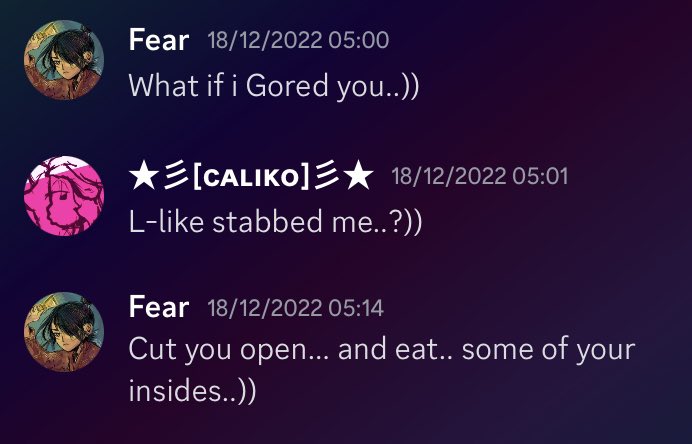 calikoartz's tweet photo. @despairisreal0 @ARIANAO81346661 @Fox2Spy you’re the type of person to like gore…
oh wait, you do! https://t.co/FHu34l7j0I