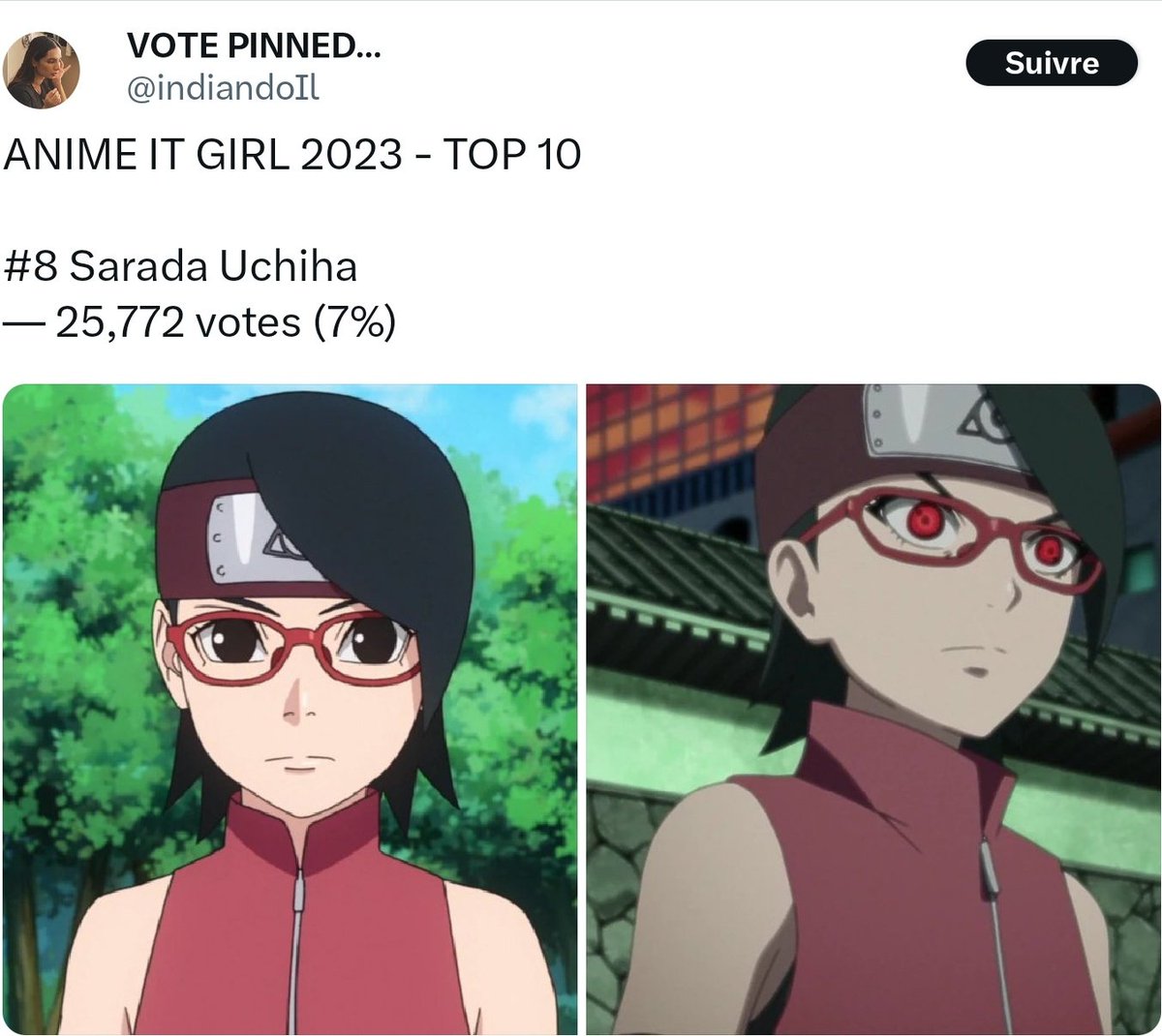 I have to say that Sarada's week was really good &amp; fun.

I am happy with the surprises we had 🤗✨️ 

- Her figurines which were sold out at 2x at "Naruto the live" 
- Her presentation with Boruto at "Naruto the live" 
- High ranking in fan poll

#SaradaWeek2023 #うちはサラダ