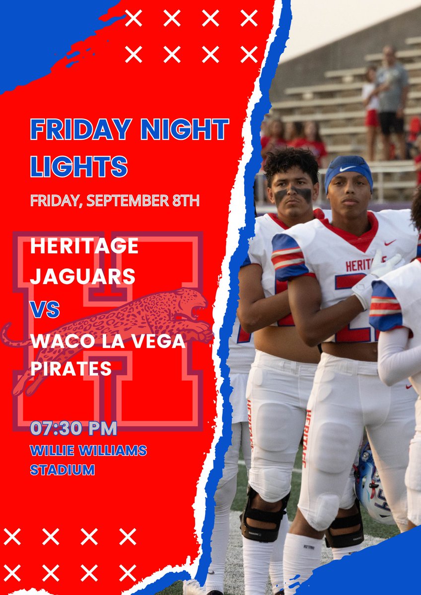 HeritageFtball's tweet image. 🚨Game Day #3 🚨
  
🗓: Today 9/8/23
🆚: @FbLavega
🏟: Willie Williams Stadium
⌚: 7:30 PM
📺 (Livestream): Not Available 
🎟 (Online): events.ticketspicket.com/agency/faa2037…

#FIGHT #WAR #GD2BAJ #txhsfb
