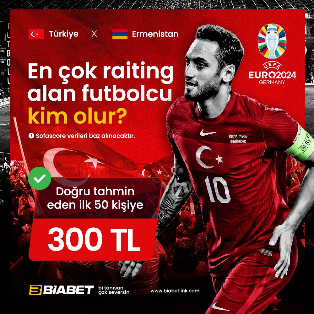 Biabet'ten Milli Maça Özel Etkinlik⚡🇹🇷

Türkiye 🆚 Ermenistan maçında maçın en çok raiting alan futbolcusu kim olur?

Doğru tahminde bulunan ilk 50 kişiye 300₺ 🎁

👉RT yap 3 kişiyi etiketle
👉Form açıklamasındaki tüm hesapları takip et

‼️Formu doldur: l24.im/5OFmV8L