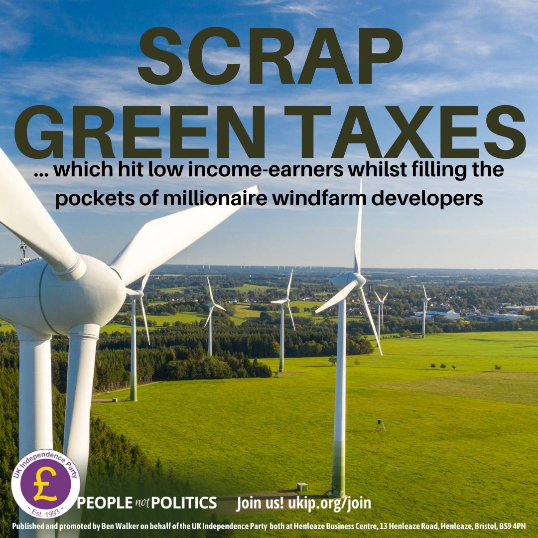 UKIP's tweet image. The warped logic of the green agenda strikes again.  Why destroy trees to cover the land with industrial scale windmills? #ScrapNetZero @BenWalkerUKIP
