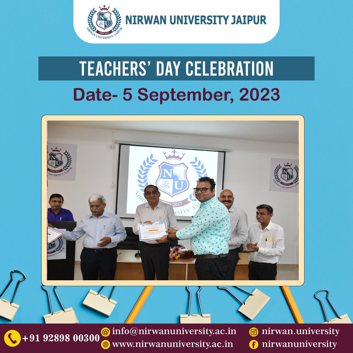 nirwanuniv's tweet photo. Celebrating the profound wisdom that shapes our tomorrows! 🎉🎓 Teacher's Day bash at Nirwan University, Jaipur 📍 Let's salute our mentors whilst enjoying great festivity!

#TeachersDay #NirwanUniversity #Jaipur #Education #Inspiration #Knowledge #Wisdom #Mentors #Teachers https://t.co/uWFx3ZzzIq