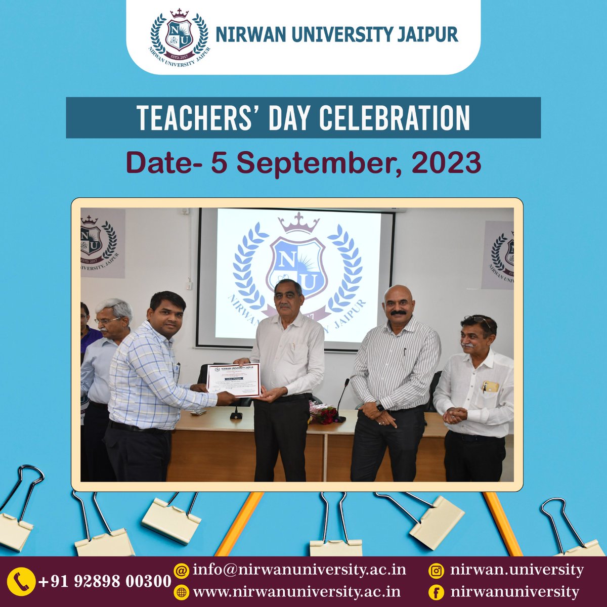 nirwanuniv's tweet photo. Celebrating the profound wisdom that shapes our tomorrows! 🎉🎓 Teacher's Day bash at Nirwan University, Jaipur 📍 Let's salute our mentors whilst enjoying great festivity!

#TeachersDay #NirwanUniversity #Jaipur #Education #Inspiration #Knowledge #Wisdom #Mentors #Teachers https://t.co/uWFx3ZzzIq