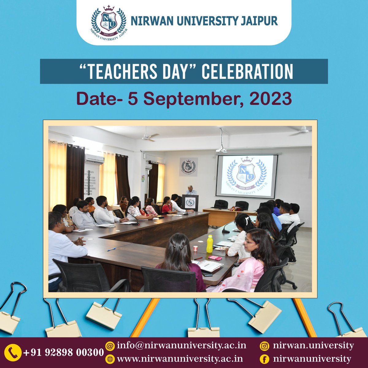 nirwanuniv's tweet photo. Celebrating the profound wisdom that shapes our tomorrows! 🎉🎓 Teacher's Day bash at Nirwan University, Jaipur 📍 Let's salute our mentors whilst enjoying great festivity!

#TeachersDay #NirwanUniversity #Jaipur #Education #Inspiration #Knowledge #Wisdom #Mentors #Teachers https://t.co/uWFx3ZzzIq