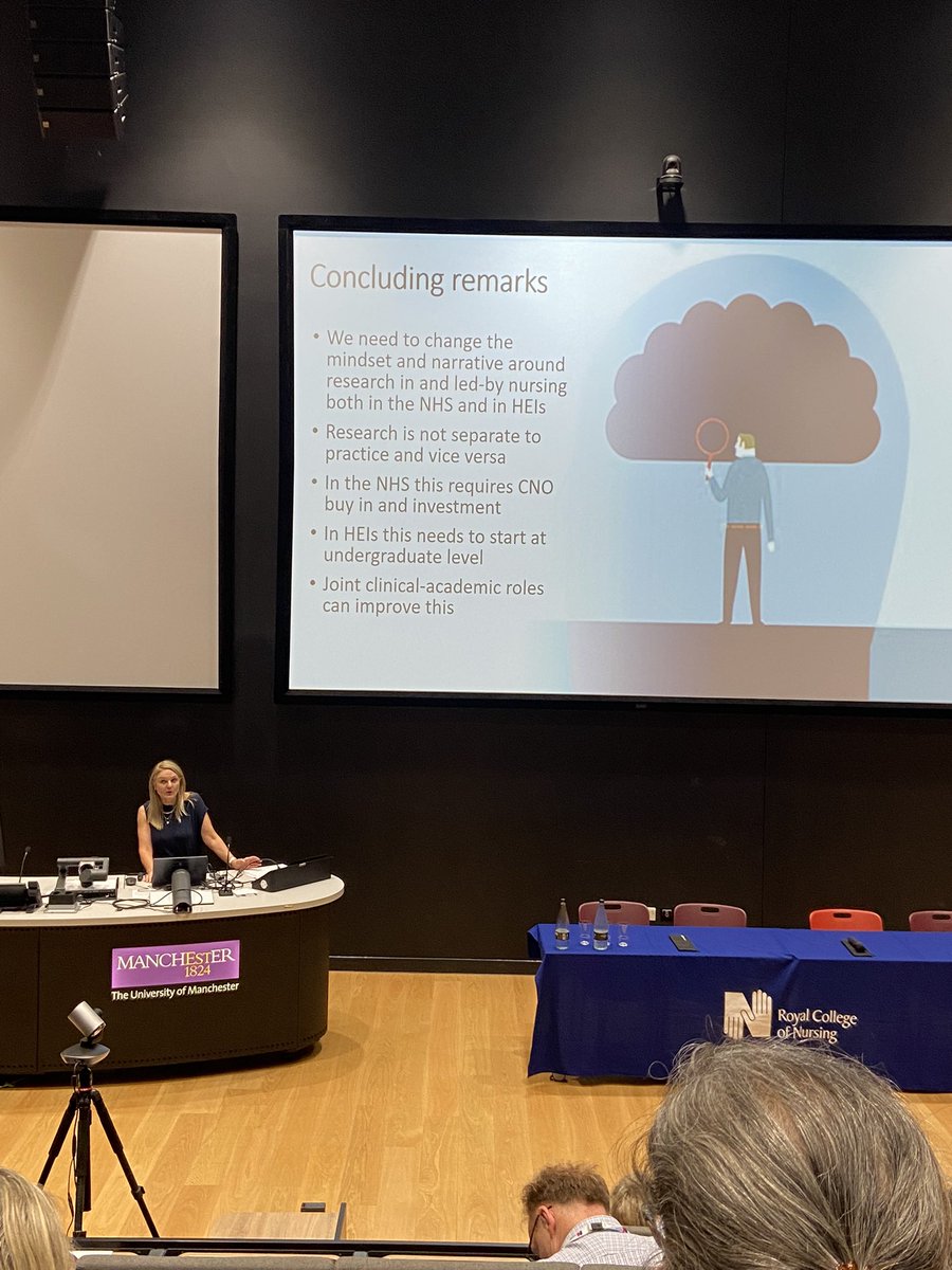 Final plenary overviewing challenges of embedding NMAHP research into everyday culture of NHS & HEIs @lyvonnetume Great to hear so many challenges being addressed through initiatives across the UK #RCNresearch23 with @NIHRresearch & CNO support @drjoanne_cooper @ruthendacott