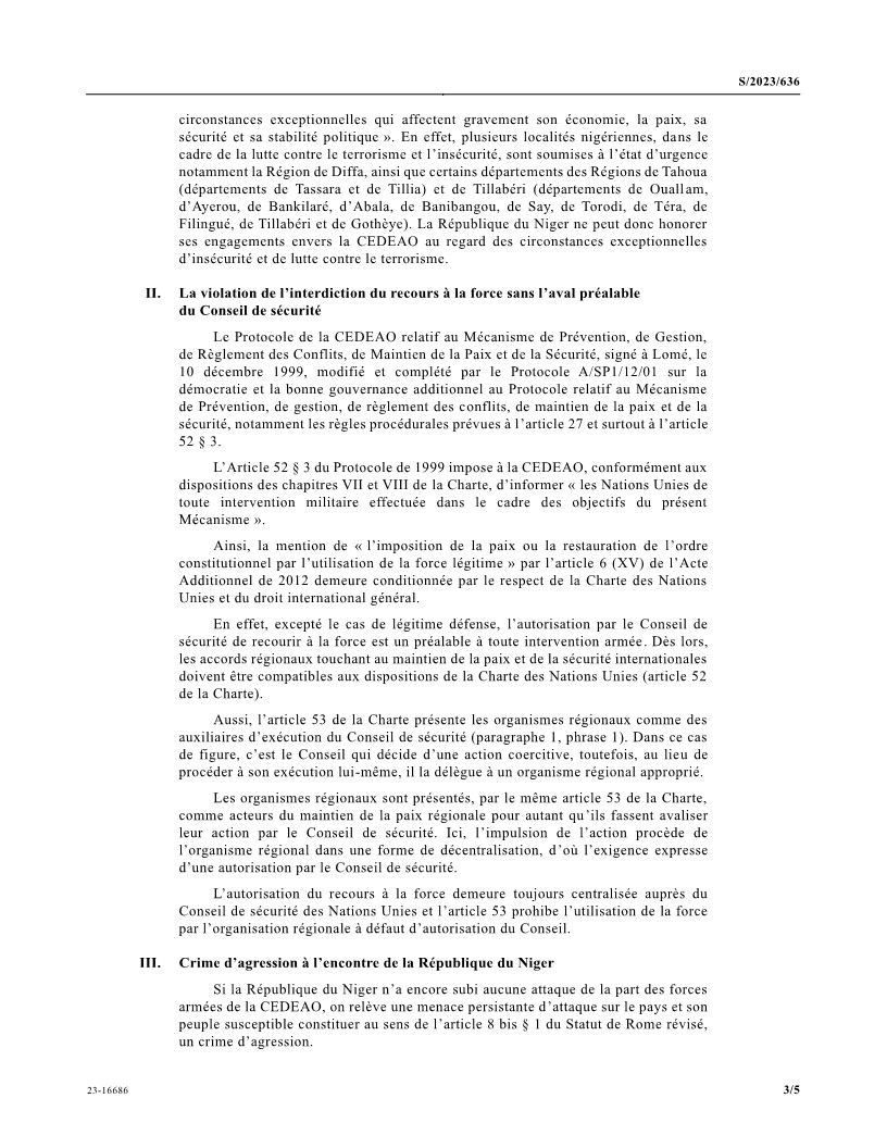 alissaley's tweet photo. #Niger #NigerTransition #ONU Une lettre du chargé d'affaire par intérim de la mission du Niger à l'ONU pour alerter le Conseil de Sécurité pour dénoncer la violation du droit international contre le Niger par la #cedeao et la #france
@ecowas_cedeao @JTAtv5monde @France24_fr @RFI https://t.co/bvyBmruQr6