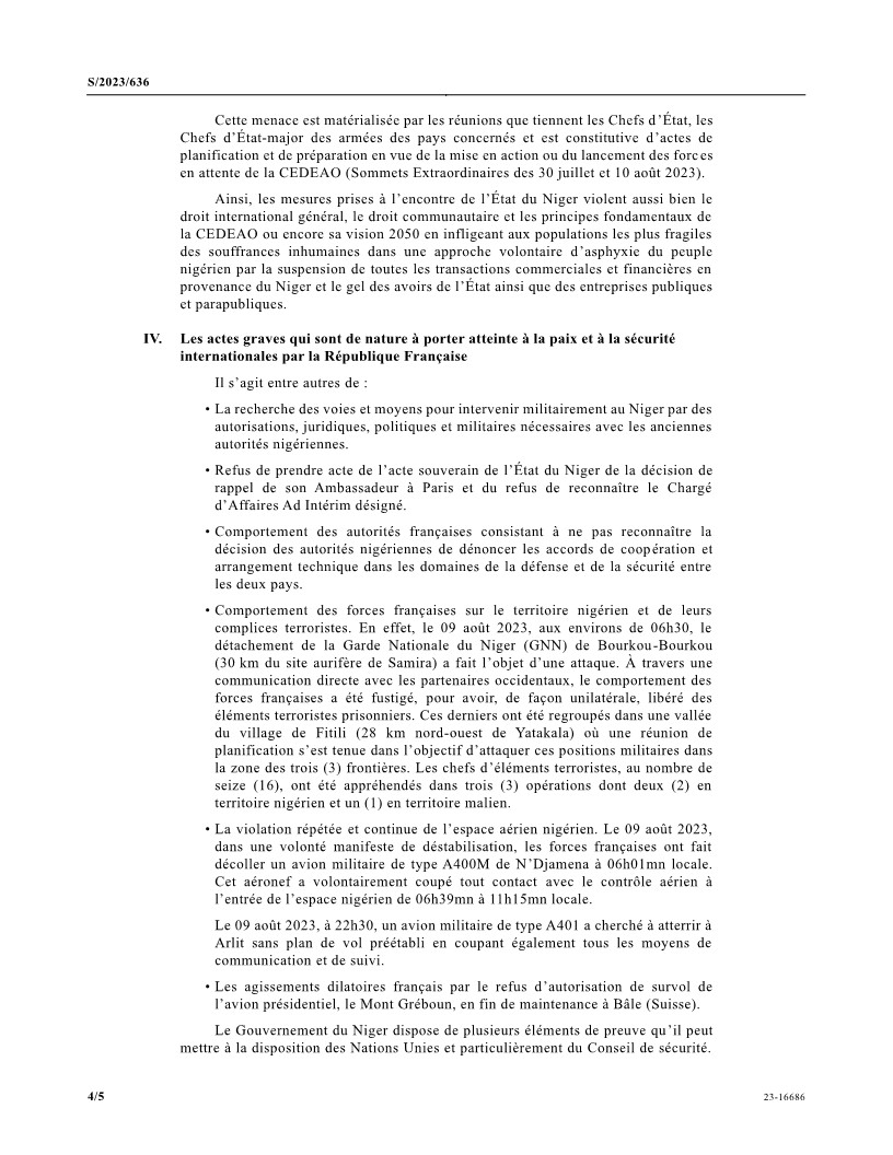 alissaley's tweet photo. #Niger #NigerTransition #ONU Une lettre du chargé d'affaire par intérim de la mission du Niger à l'ONU pour alerter le Conseil de Sécurité pour dénoncer la violation du droit international contre le Niger par la #cedeao et la #france
@ecowas_cedeao @JTAtv5monde @France24_fr @RFI https://t.co/bvyBmruQr6