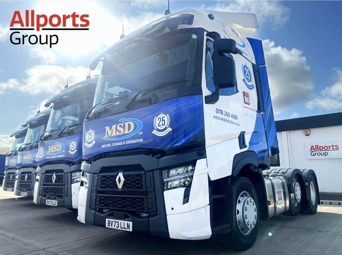 Allports Group delighted to deliver to our much valued, long standing customer <a href="/MitchellMSD/">Mitchell Storage & Distribution (MSD) Ltd</a> , there latest investment in four Renault Range T Tractor units to join the fleet.

Vehicles look super with the latest branding. Many thanks for your valued order!