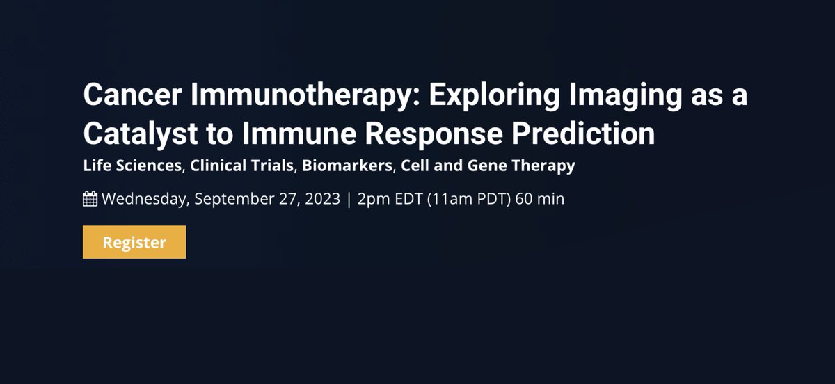 Save the date for our upcoming webinar: "Cancer Immunotherapy: Exploring Imaging for Immune Response Prediction" with <a href="/Xtalks/">Xtalks Webinars</a>.

Discover the future of immunotherapy, predictive biomarkers, CD8 T cells, and AI in response assessments.

🗓️ Date: Sep 27, 2023 🕑 Time: 2pm EDT

For