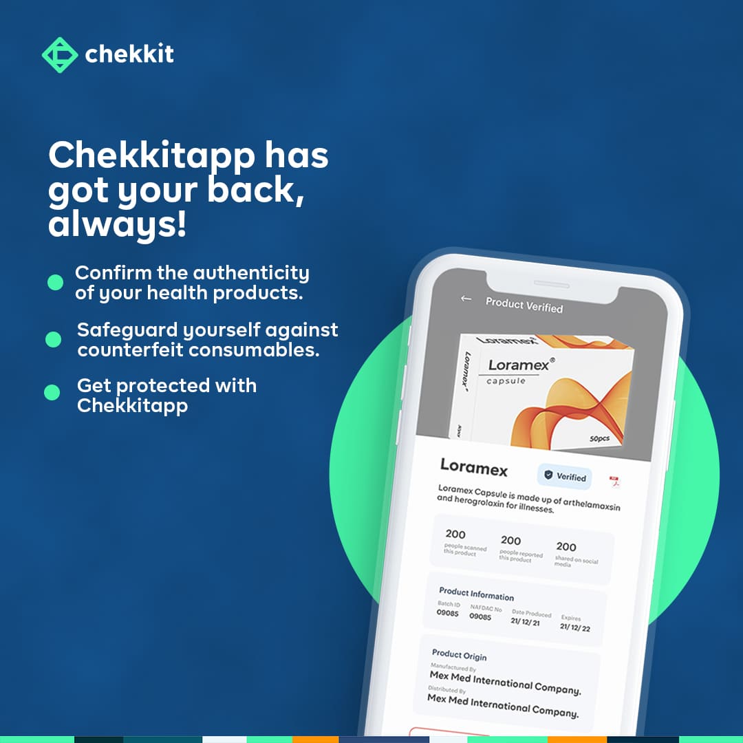 Let ChekkitApp be your shield against counterfeit products. Your health, our priority! 🛡️✅

Download ChekkitApp. Available on Google Play Store and App Store. 

#DownloadNow #Yoursafety #fightfakes #staysafe #healthfirst #ChekkitApp #AuthenticityMatters