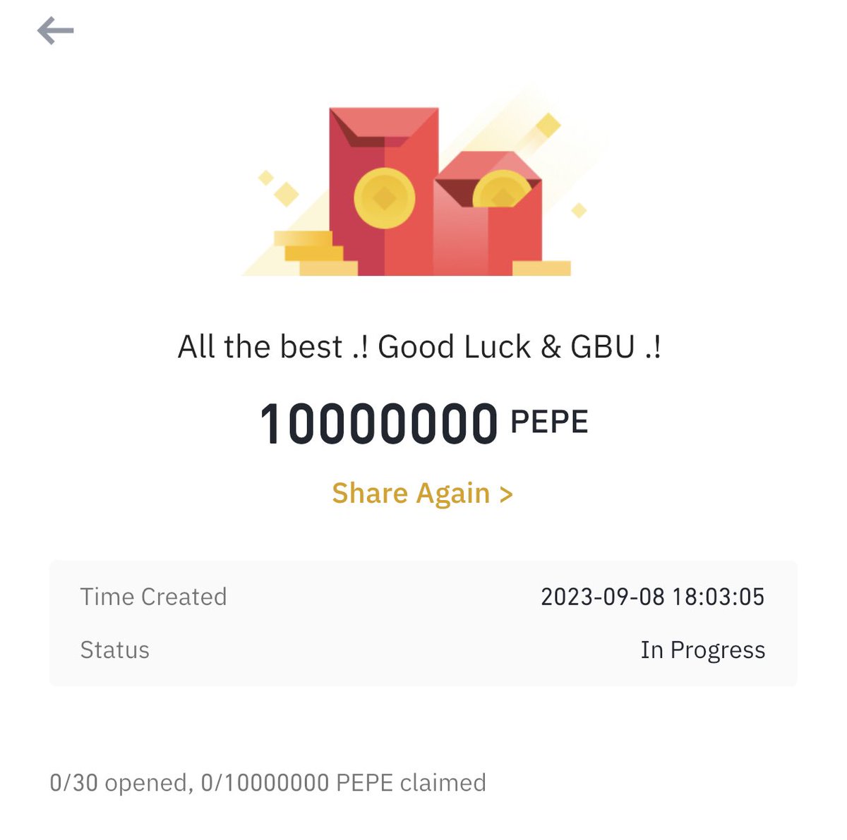 ShareLove96's tweet photo. 10000000 #PePe for 30 Person .! ❤️

Whoever got it please share SS 🔥

#Binance #Pepe https://t.co/rI47tRDhzn