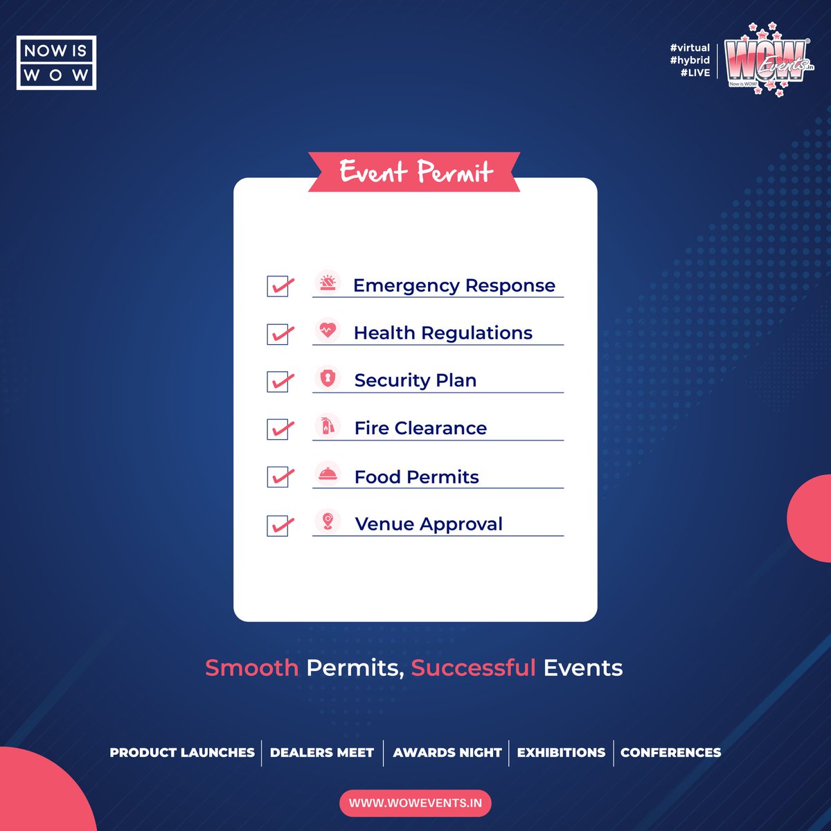 Getting permits and approvals is no small feat. Use this checklist to stay on top of things! ✅ #Compliance #EventPermits

#WOWEvents #NOWISWOW #eventprofs #EventCompliance #PermitSuccess #EventSafety #RegulatoryApprovals #CompliantEvents #EventSecurity #SafetyFirst