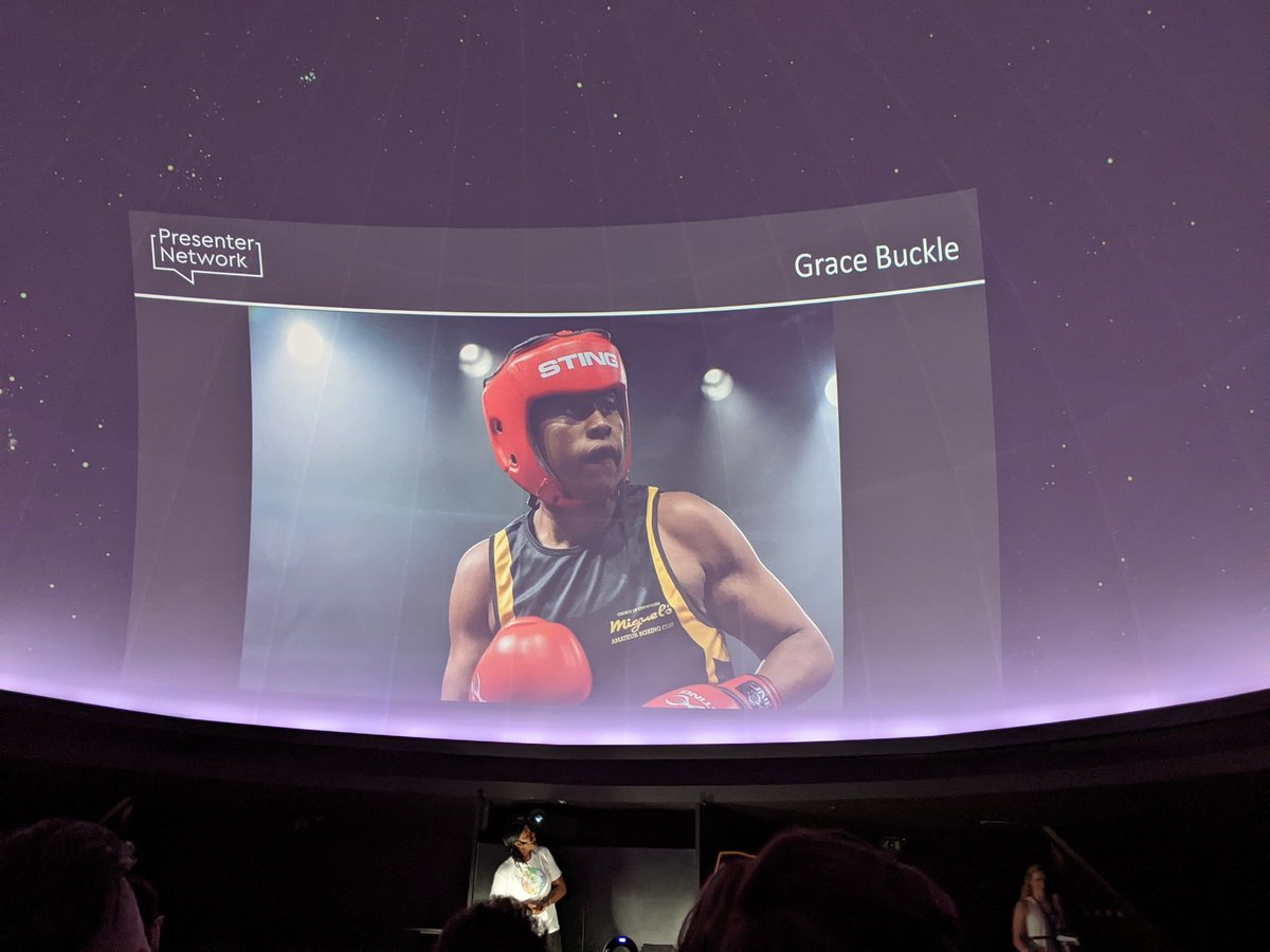 ROGAstronomers's tweet photo. Grace Buckle takes the stage and talks about having a career as a sign language interpreter #PresenterNet23 https://t.co/7xUzhoJREF