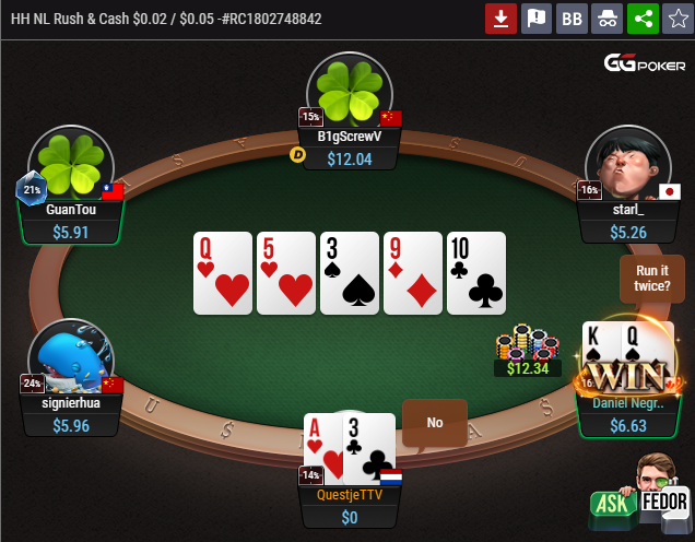 Questje_'s tweet photo. Wednesday was our first real attempt at stacking the GOAT, @RealKidPoker during Rush & Cash ;)
I didn't win the hand, but I gained an experience and was called a Fish Cake by #DNegs. ๐คฃ๐
We also won a 489BB regular Cash Drop Pot! ๐ข
We go again tonight! ๐ช
@GGPoker https://t.co/0b3RJa1z3V