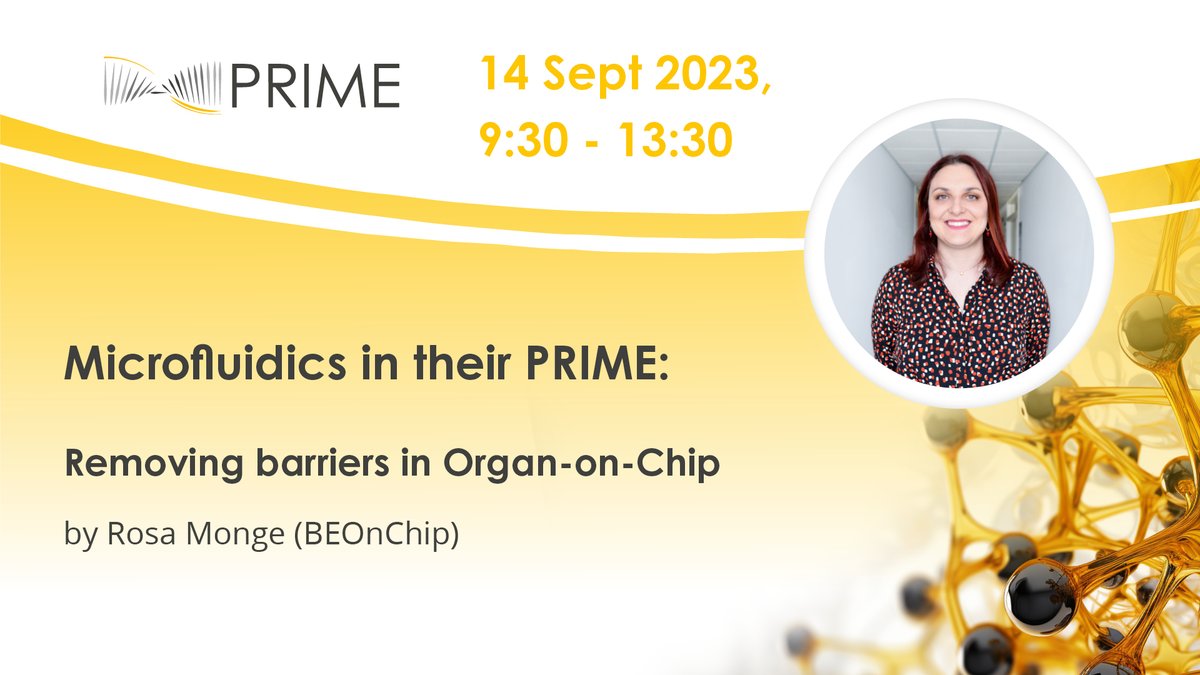 Curious about the potential of Organ-on-Chip? Rosa Monge of <a href="/BeOnChip/">BEOnChip</a> will talk about removing barriers to OoC at #MicrofluidicsintheirPRIME. 

ℹ️ project-prime.eu/event/final-ev…