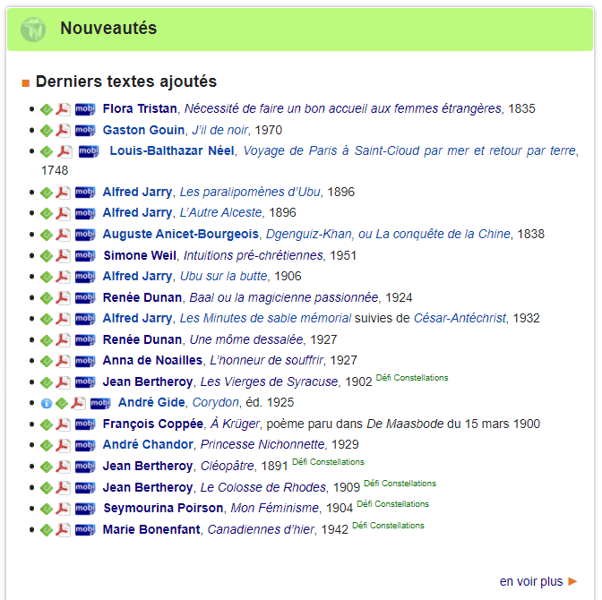Avec des livres électroniques de Marie Bonenfant, Seymourina Poirson, Jean Bertheroy, Anna de Noailles, Renée Dunan, Simone Weil et Flora Tristan, on atteint de nouveau la parité auteurs/autrices parmi les nouveautés de <a href="/wikisource_fr/">Wikisource</a> !
➡️fr.wikisource.org/wiki/Wikisourc… 📚📖