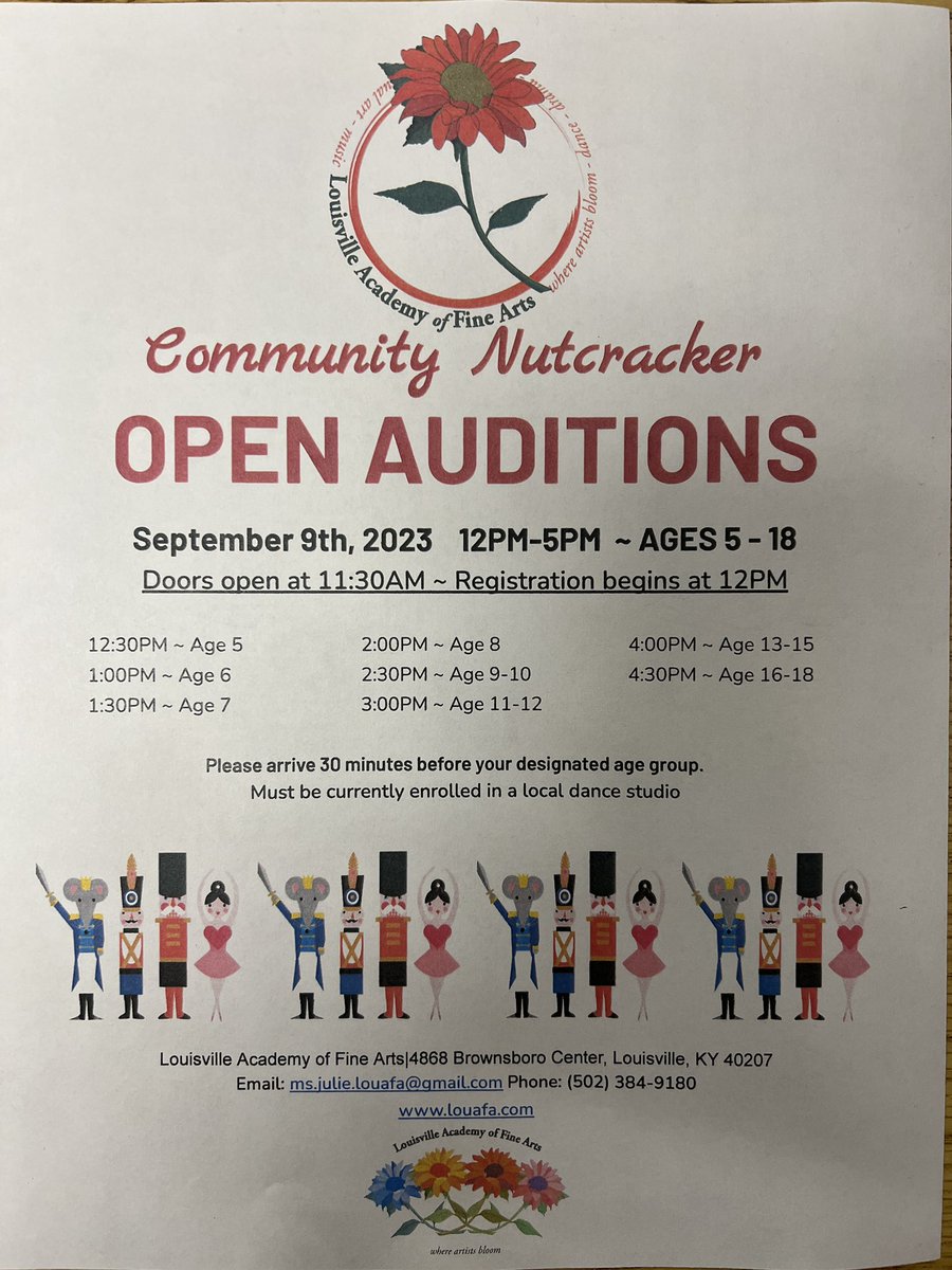 If your child loves to dance &amp; would enjoy performing on stage this winter in the Nutcracker... check out the info below! The Louisville Academy of Fine Arts is a fabulous program in Louisville &amp; a few of our Tully students perform with them each year! <a href="/tullyelemjcps/">Tully Elementary</a>