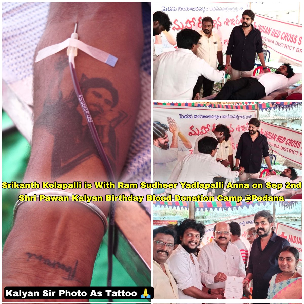PavanMaddala261's tweet photo. Shri@PawanKalyan Sir Photo As Tattoo 🔥👌Srikanth Kolapalli 💥
Srikanth Kolapalli iswith @yramsudheer Anna On Sep 2nd Shri #PawanKalyan sir Birthday #Blood DonationCamp at #Pedana
#JSPSocialActivities
@mnadendla @NagaBabuOffl
#HBDJanaSenaniPawanKalyan
#JanaSenaPedanaAssembly https://t.co/eMqFpMv72J