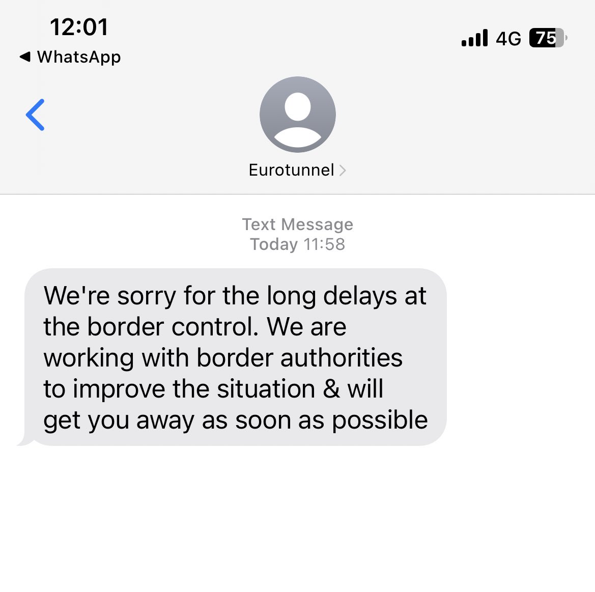 hannah_macca's tweet photo. @nickpitts @LeShuttle A wonderfully generic message from them giving me no information at all https://t.co/h1DMeQE47q