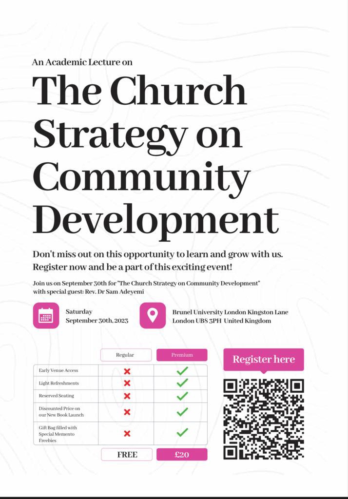 kingsboroughuk's tweet photo. Join us for "THE CHURCH STRATEGY ON COMMUNITY DEVELOPMENT" conference with Dr. Sam Adeyemi. Open to all for groundbreaking strategies on personal and community growth. Take advantage of this opportunity to ignite positive change! #DevelopmentConference #InspiringLeadership https://t.co/ozDWKfBePK