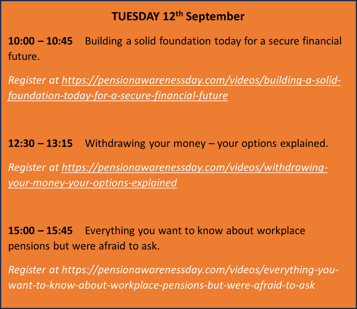 desire_wm's tweet photo. Pension Awareness Week is here
Get involved from today until Friday 15th September.
https://t.co/Dt7HNQB3Ap
Want free, impartial, and straightforward pension information? Join tomorrows Live shows.
If you have any questions about what you have learnt please contact us at DWM
#dwm https://t.co/aq77SJYKK6