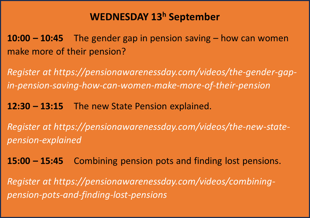 desire_wm's tweet photo. Its Pension Awareness Week
Get involved until Friday 15th September.
https://t.co/Dt7HNQAvKR
Want free, impartial, and straightforward pension information? Join tomorrows Live shows.
If you have any questions about what you have learnt contact us at DWM
#dwm #pensions #PAD23 https://t.co/FSp4JGifuj