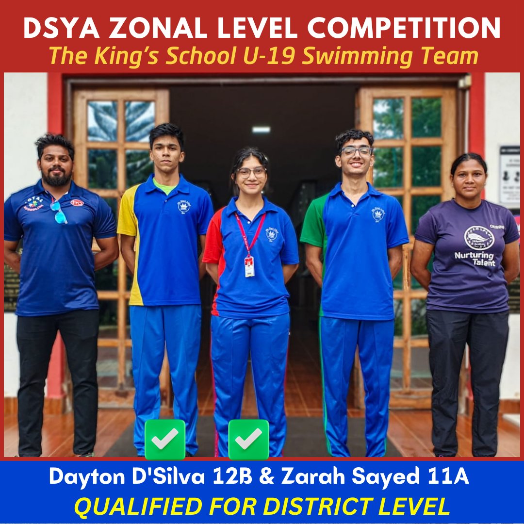 thekingschool's tweet photo. Congratulations to our incredible swimmers Dayton, Deep & Zarah for their remarkable victory at the DSYA Zonal Level Competition!
Dayton & Sarah secured their places at the upcoming District Level Competition
#dsya #swimmingcompetition #zonallevel #tksgoa #thekingsportsacademy https://t.co/0YIyypZxP4