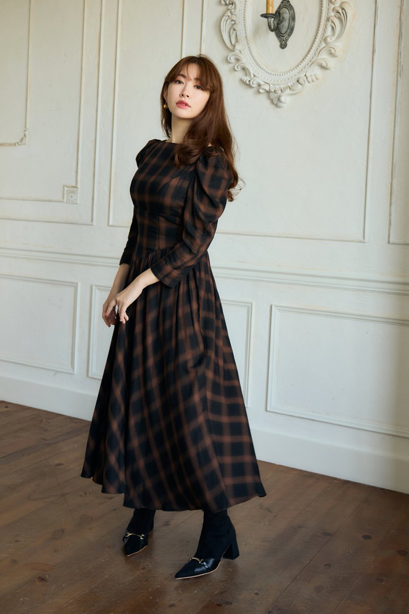 Her lip to Roanne Over Check Dress M - ロングワンピース