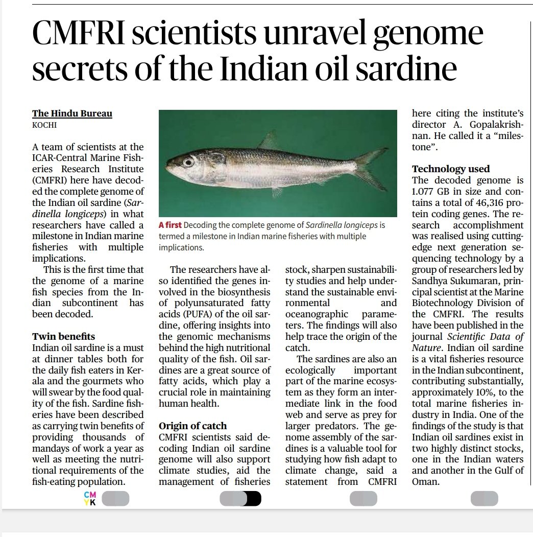 A milestone in India's Marine fisheries. 
#genomesequencing #indianoilsardine 
@AgriGoI @FisheriesGoI @icarindia