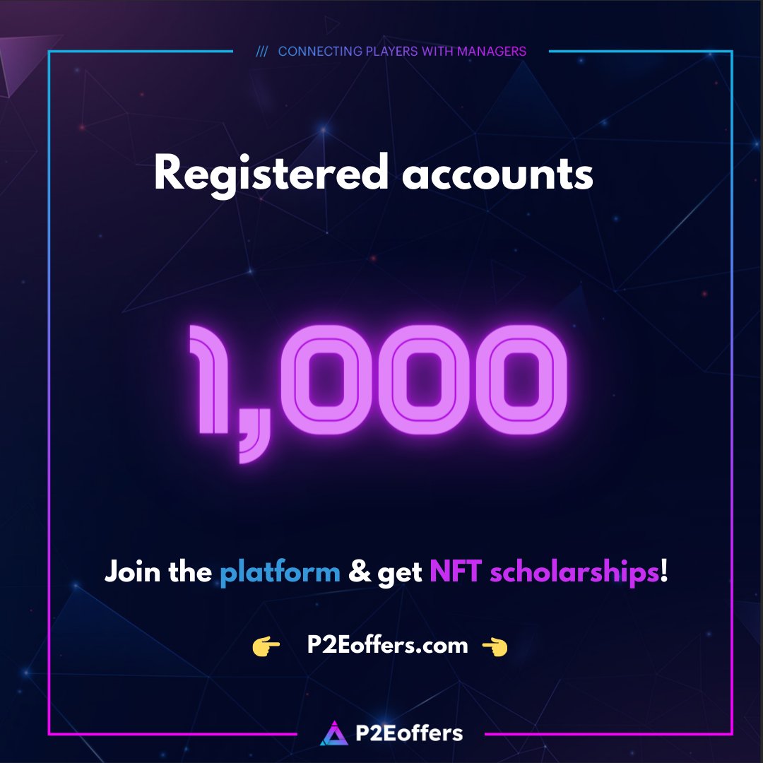 🎉🚀 Huge milestone alert! We've just hit more then 1,000 registered accounts on P2Eoffers!

A massive thank you to our incredible community for making this possible. Let's keep growing together! 🎮💪

Join &amp; earn ⬇️
p2eoffers.com
#Play2Earn #NFTgames #P2E #NFT