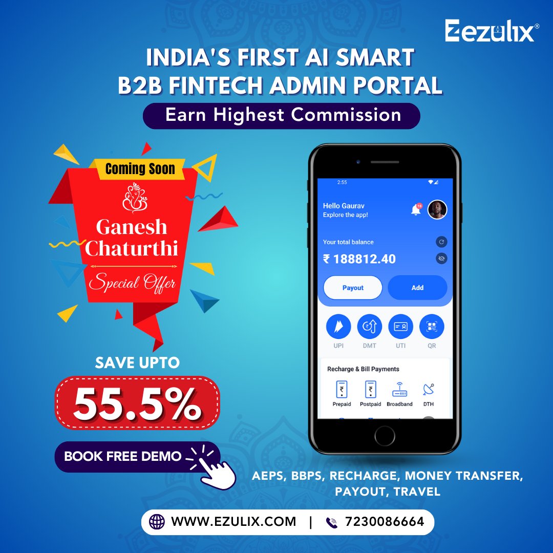 Ezulix_Software's tweet photo. ALERT📷#Save 55.5% 📷on India's #1 Ever AI Smart B2B Finetch Admin Portal.📷 

Learn More- https://t.co/Le1OdM2xDF
.
.
#ezulix #ganeshchaturthioffer #mobilerechargesoftware #NSDL #aepsservice #aepsportal #aepsbusiness #DigitalIndia #digitalpayments #digitalpaymentsolutions https://t.co/MCYlcTMNoF