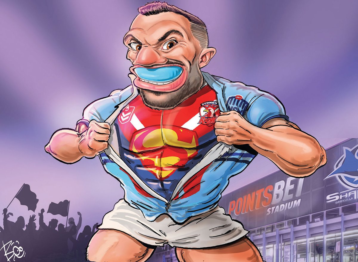 BooBaileyTele's tweet photo. On the eve of finals @sydneyroosters #jamestedesco has his mojo back and taking the Heir apparents head on. @brentread_7 looks at how the star is rejuvenated himself and his team after origin. My art for column up now @telegraph_sport #NRLFinals #nrlsharksroosters https://t.co/kxNMYUctzS