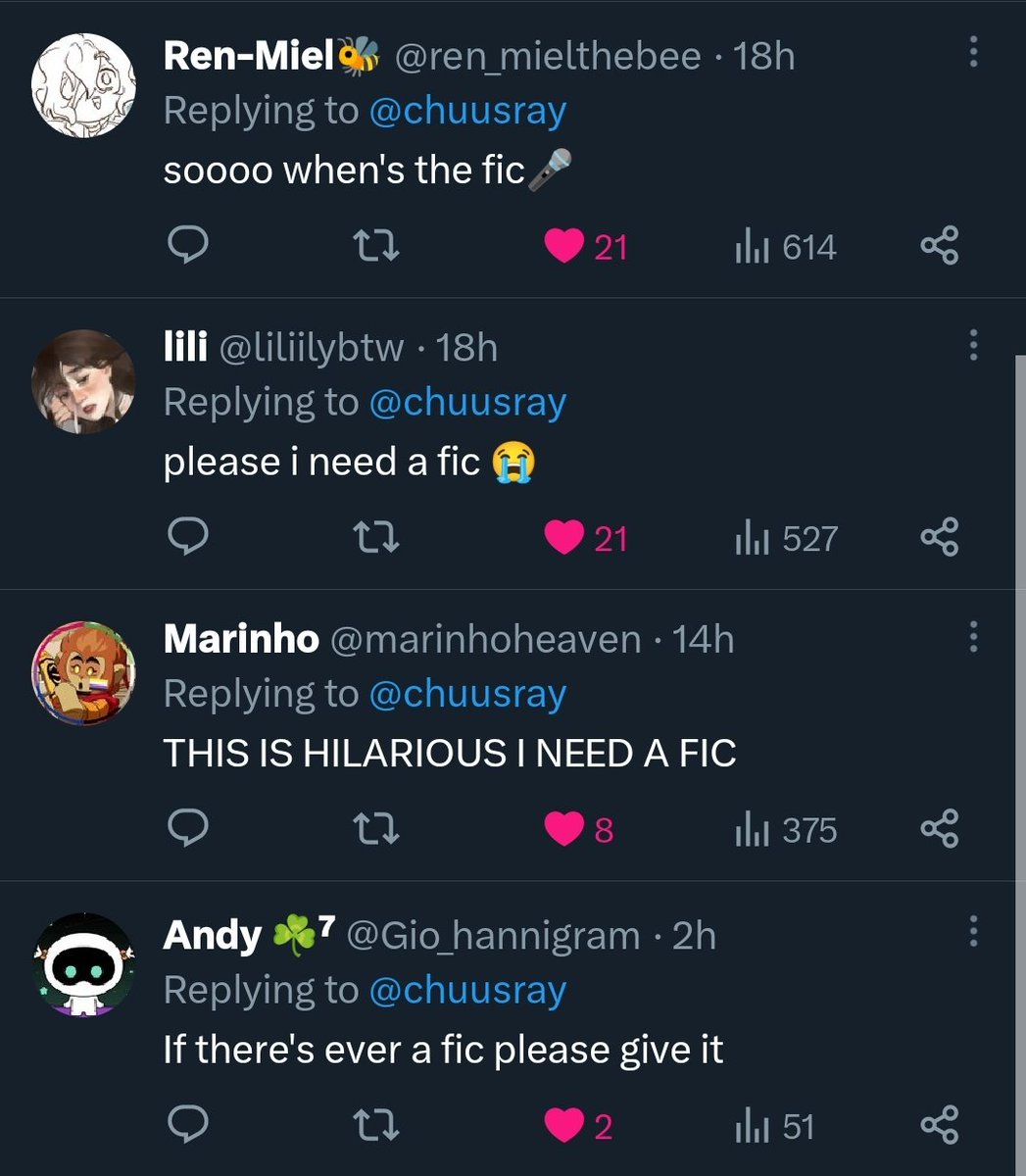 chuusray's tweet image. I think they want a fic not sure tho idk...